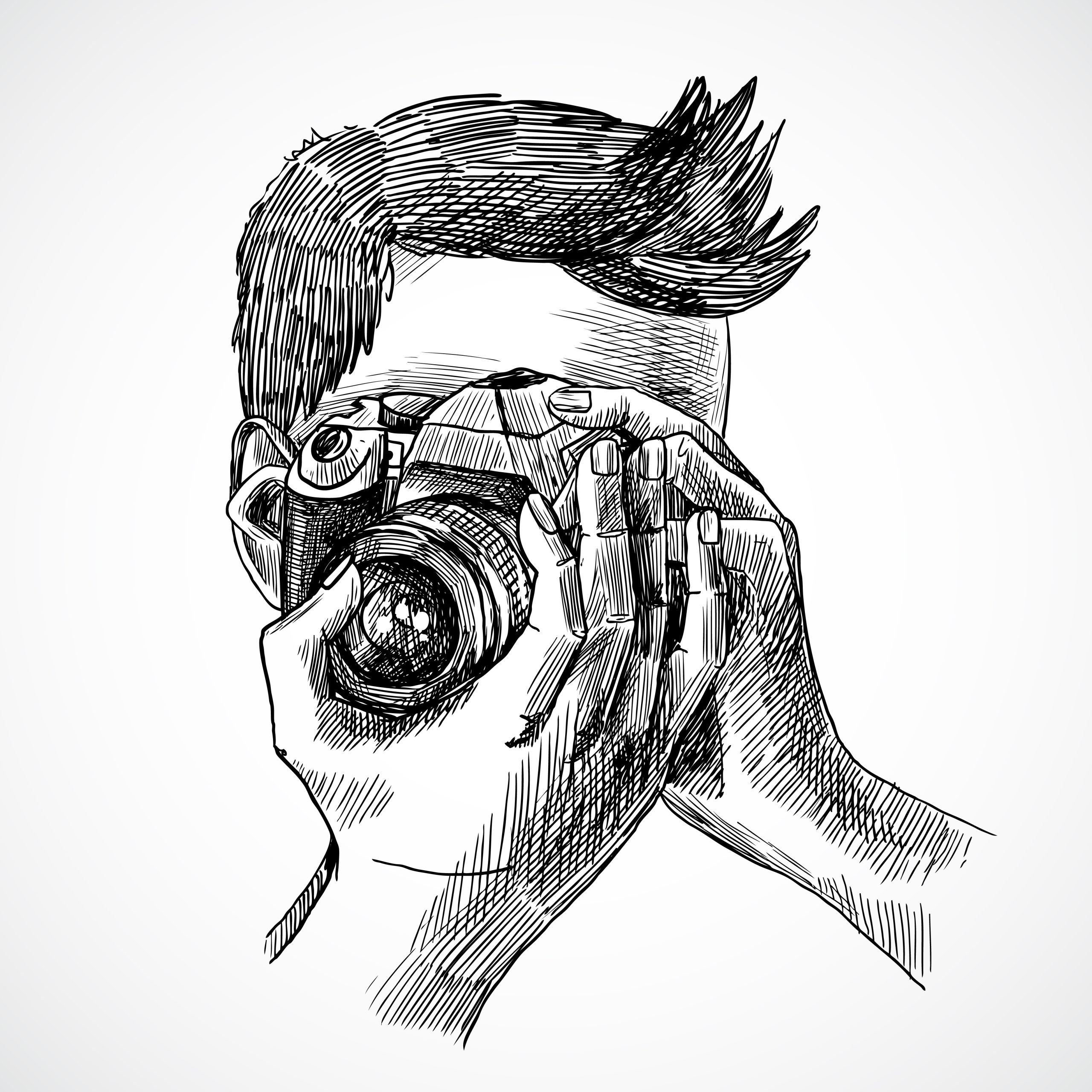 Photographer with digital photo camera sketch portrait vector illustration